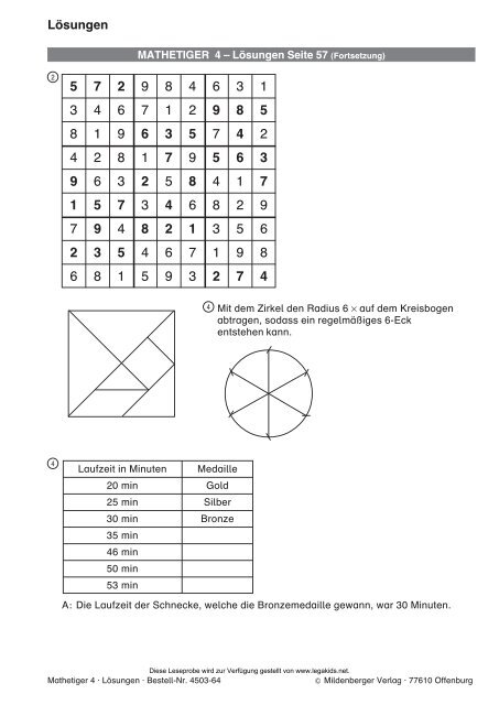 Leseprobe â€žKnobelaufgaben Mathetiger Klasse 3 und 4â€œ - Legakids