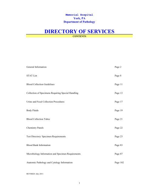 Sample collection directory