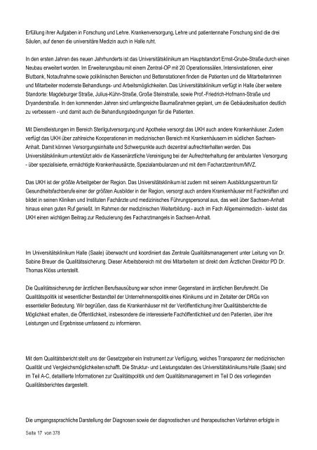 Strukturierter Qualitätsbericht - Medizinische Fakultät der Martin ...