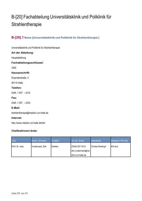 Strukturierter Qualitätsbericht - Medizinische Fakultät der Martin ...