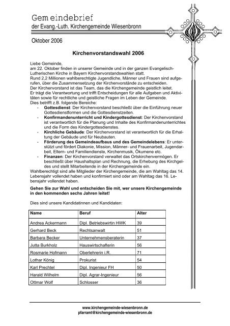 Gemeindebrief - Kirchengemeinde Wiesenbronn