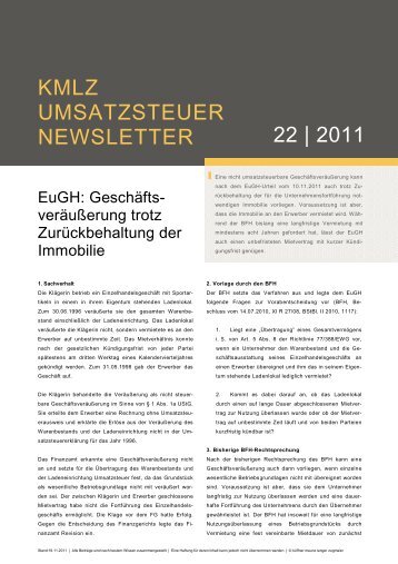 Umsatzsteuer Newsletter 22/2011 - KMLZ