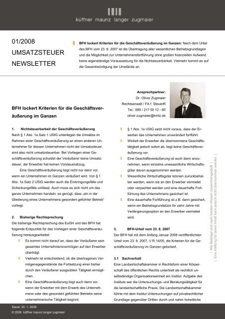 Umsatzsteuer Newsletter 1/2008 - KMLZ