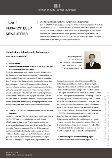 13/2010 UMSATZSTEUER NEWSLETTER - KMLZ