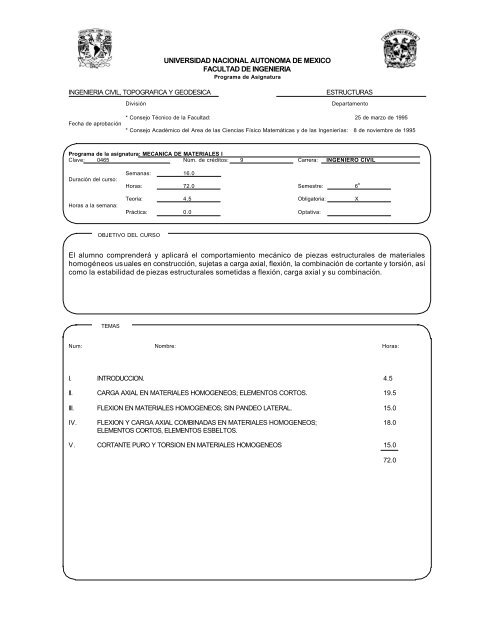 Mecanica De Materiales I Division De Ingenierias Civil Y Geomatica