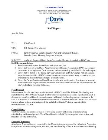 Staff Report - City Manager's Office - City of Davis