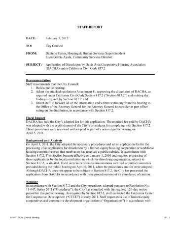 DACHA Dissolution Staff Report (February 7, 2012) - City Manager's ...