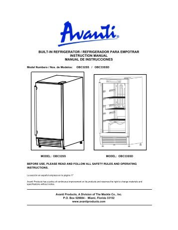 built-in refrigerator / refrigerador para empotrar - Avanti Products