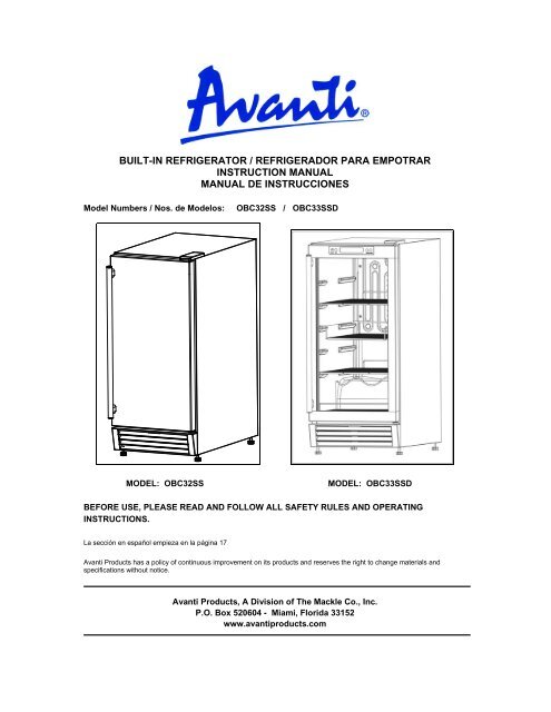 built-in refrigerator / refrigerador para empotrar - Avanti Products
