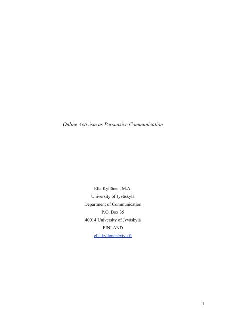 Online Activism as Persuasive Communication - ECREA Thematic ...
