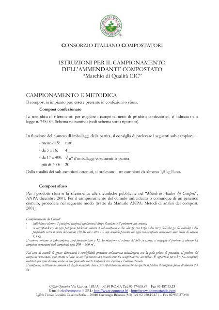 CAMPIONAMENTO E METODICA - Consorzio Italiano Compostatori