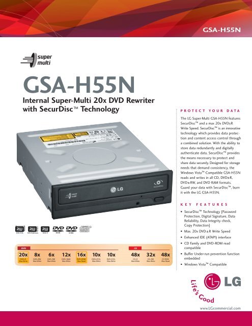 GSA-H55N Internal Super-Multi 20x DVD Rewriter with SecurDisc ...