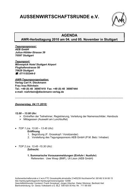 Agenda Herbsttagung 2010 - Aussenwirtschaftsrunde eV