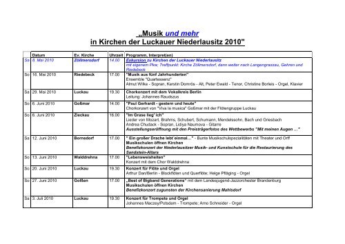 âMusik und mehr in Kirchen der Luckauer Niederlausitz 2010"