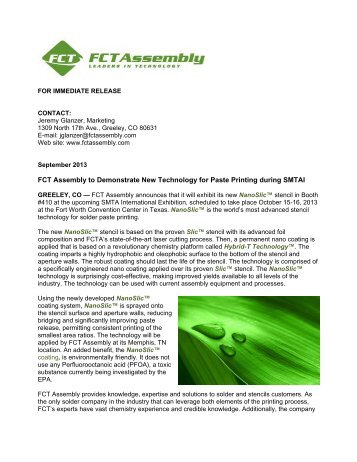 FCT Assembly to Demonstrate New Technology for ... - Circuitnet