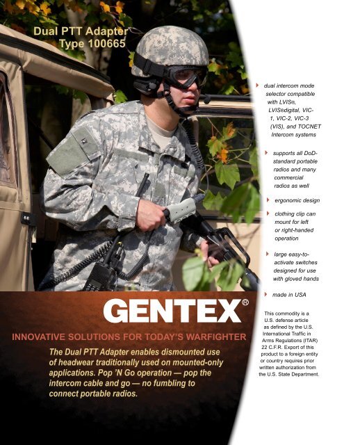 Dual Ptt Adapter Type 100665 Gentex Corporation