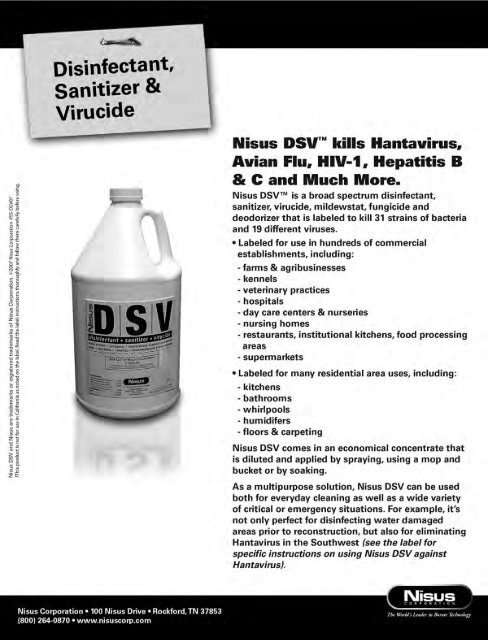 Nisus DSV - Disinfectant Sanitizer Virucide Label - Do My Own Pest ...
