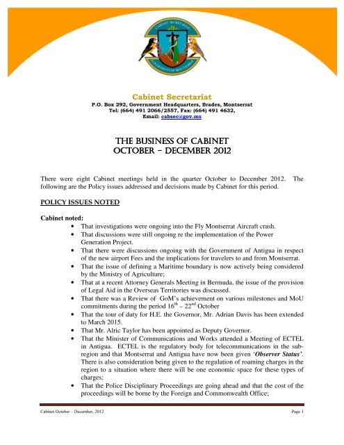 DECEMBER 2012 - Government of Montserrat