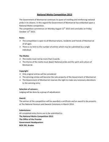 National Motto Competition 2013 - Government of Montserrat