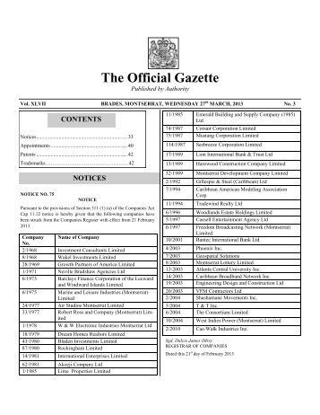 The Official Gazette - Government of Montserrat