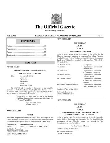 The Official Gazette - Government of Montserrat