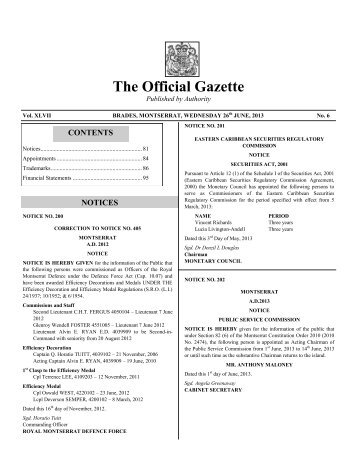 The Official Gazette - Government of Montserrat