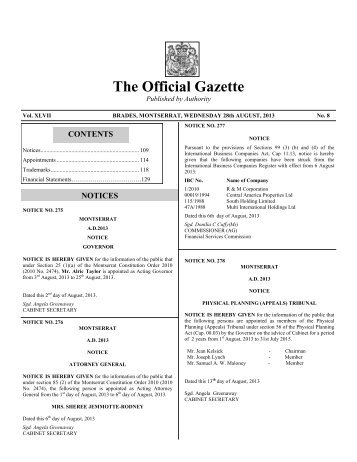 The Official Gazette - Government of Montserrat
