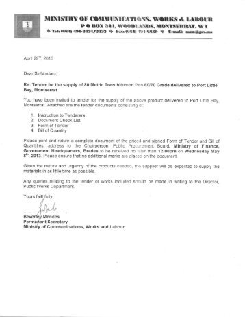 Tender for the Supply of Bitumen - Government of Montserrat