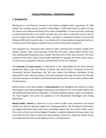 Terms of Reference â Clinical Psychologist 1. Background