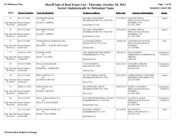 Sheriff Sale of Real Estate List - Thursday, October 20, 2011 Sorted ...