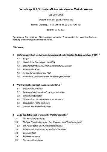 Verkehrspolitik V: Kosten-Nutzen-Analyse im Verkehrswesen