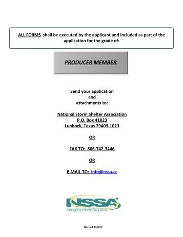 producer member application - National Storm Shelter Association
