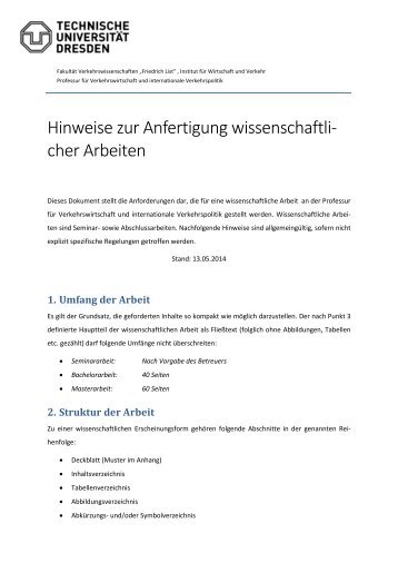 Hinweise fÃ¼r die Anfertigung wissenschaftlicher Arbeiten