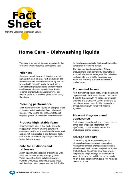 Characteristics of dishwashing liquid