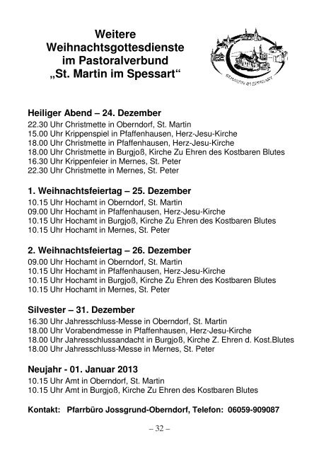 Weihnachtspfarrbrief 2012 - Pfarrgemeinde St. Martin, Bad Orb