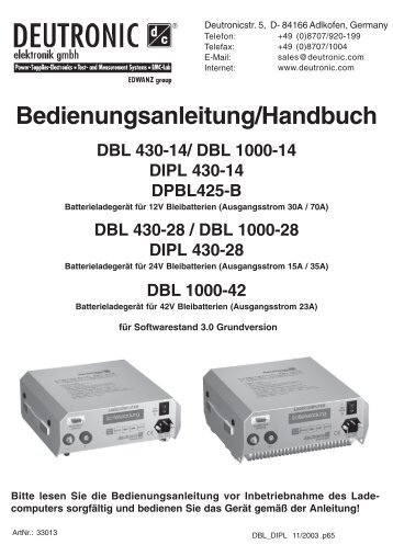 DBL 1000-14 DIPL 430-14 DPBL425-B - Deutronic Elektronik Gmbh