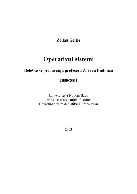 Operativni Sistemi - Univerzitet u Novom Sadu