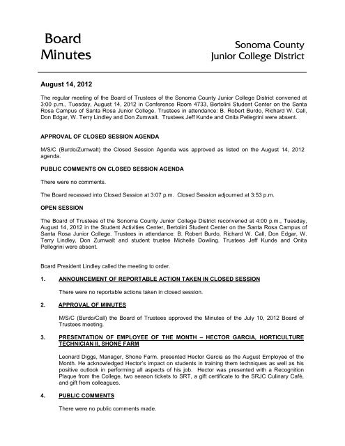 Board Minutes - Santa Rosa Junior College