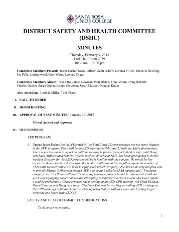Safety Committee Minutes 2-9-2012 - Santa Rosa Junior College