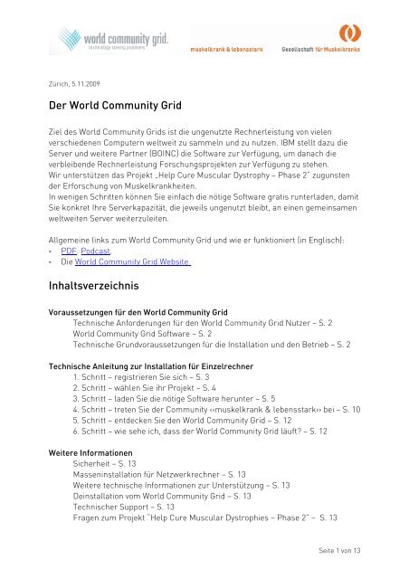 Der World Community Grid Inhaltsverzeichnis