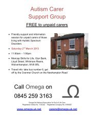 Autism Carer Support Group Call Omega on 0845 259 3163 - uk.net