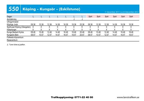 Busstidtabellen fÃ¶r linje 550 (pdf 89 kB, nytt fÃ¶nster)