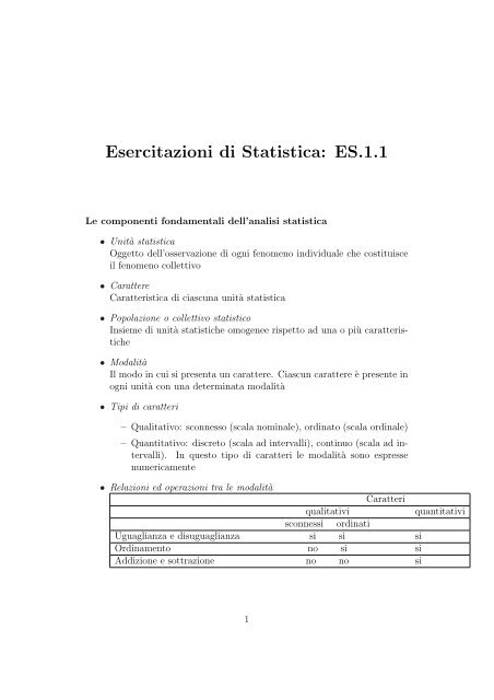 Esercitazioni di Statistica: ES.1.1 - Scienze Politiche