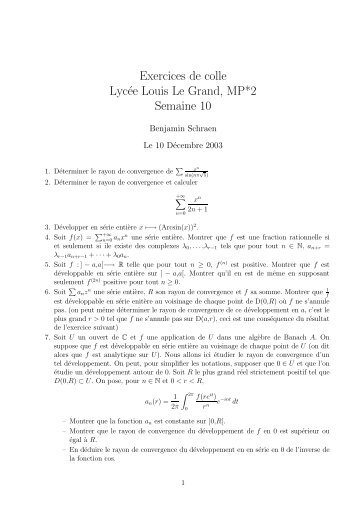 Exercices de colle LycÃ©e Louis Le Grand, MP*2 Semaine 10