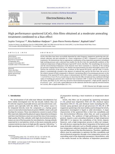 High performance sputtered LiCoO2 thin films obtained at a ...