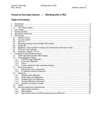 Tecnai on-line help manual -- Working with a FEG Table of ... - IFM