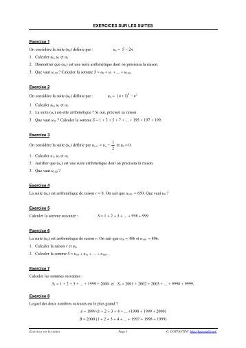 1 Suites arithmétiques Exercices corrigés - SOS Devoirs ...