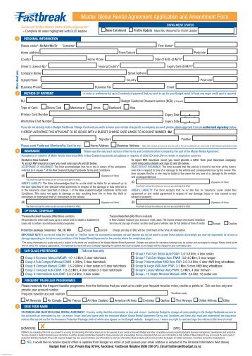 Master Global Rental Agreement Application and Amendment Form