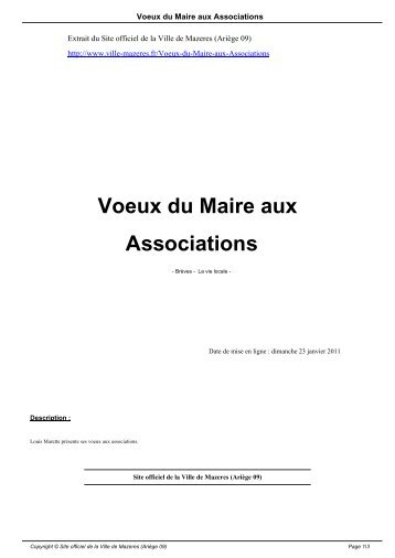 Voeux du Maire aux Associations - Ville de Mazeres