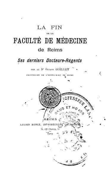 FACULTÉ DE MÉDECINE - Fonds Ancien